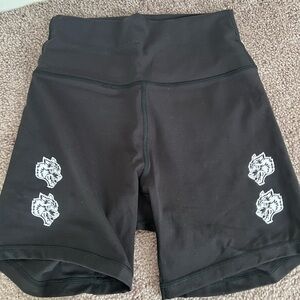Black High-Waisted Wolf Print Shorts